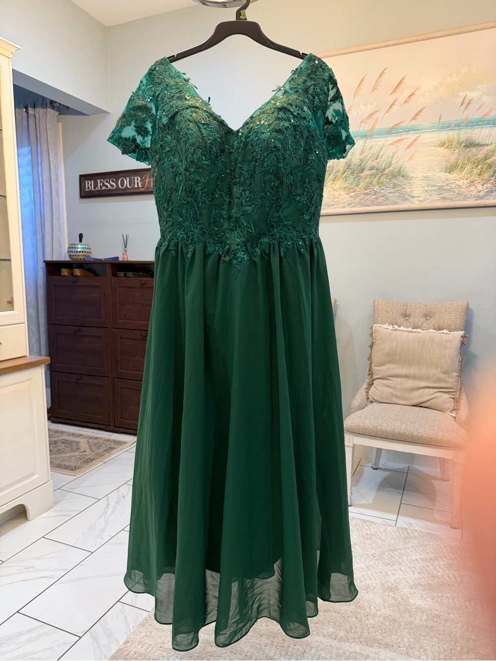 Elegant Green Lace and Chiffon Women's Dress